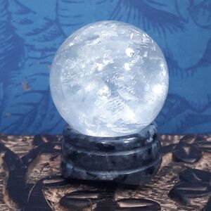 Optical Calcite Flashy Clear Crystal Stone Ball Sphere Larvakite Display Stand